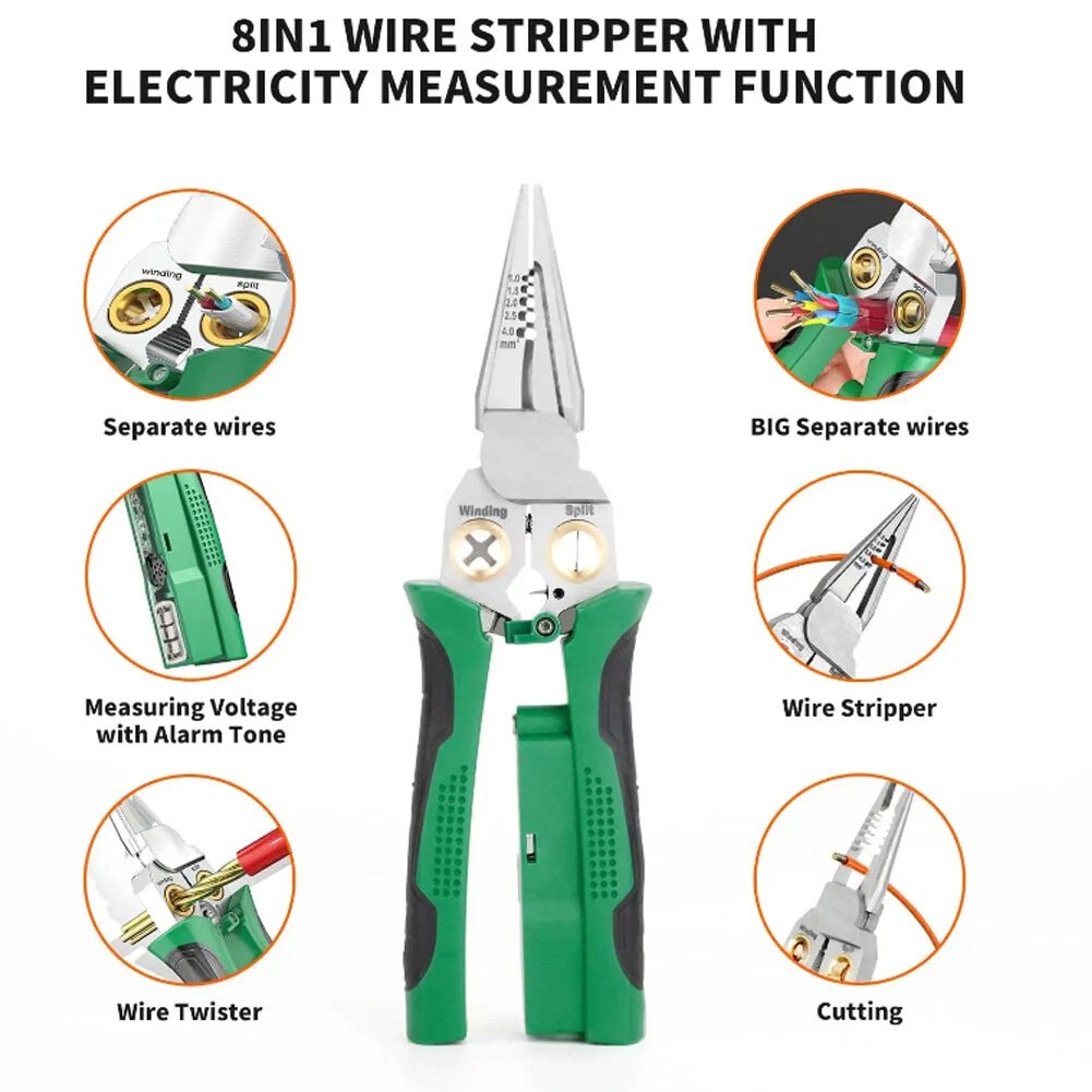 🔥LAST DAY 49% OFF💥🎁Outdoorfun 8 in 1 Wire Stripper Twister for Cutting and Pulling Wires Cable Scissors,Voltage Tester Pliers