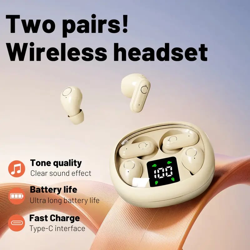 2 Pairs Wireless Bluetooth Headphones,Tiny Size Invisible Earbuds,Waterproof Headsets,With Mic,Sleep and Sports Earphones Set