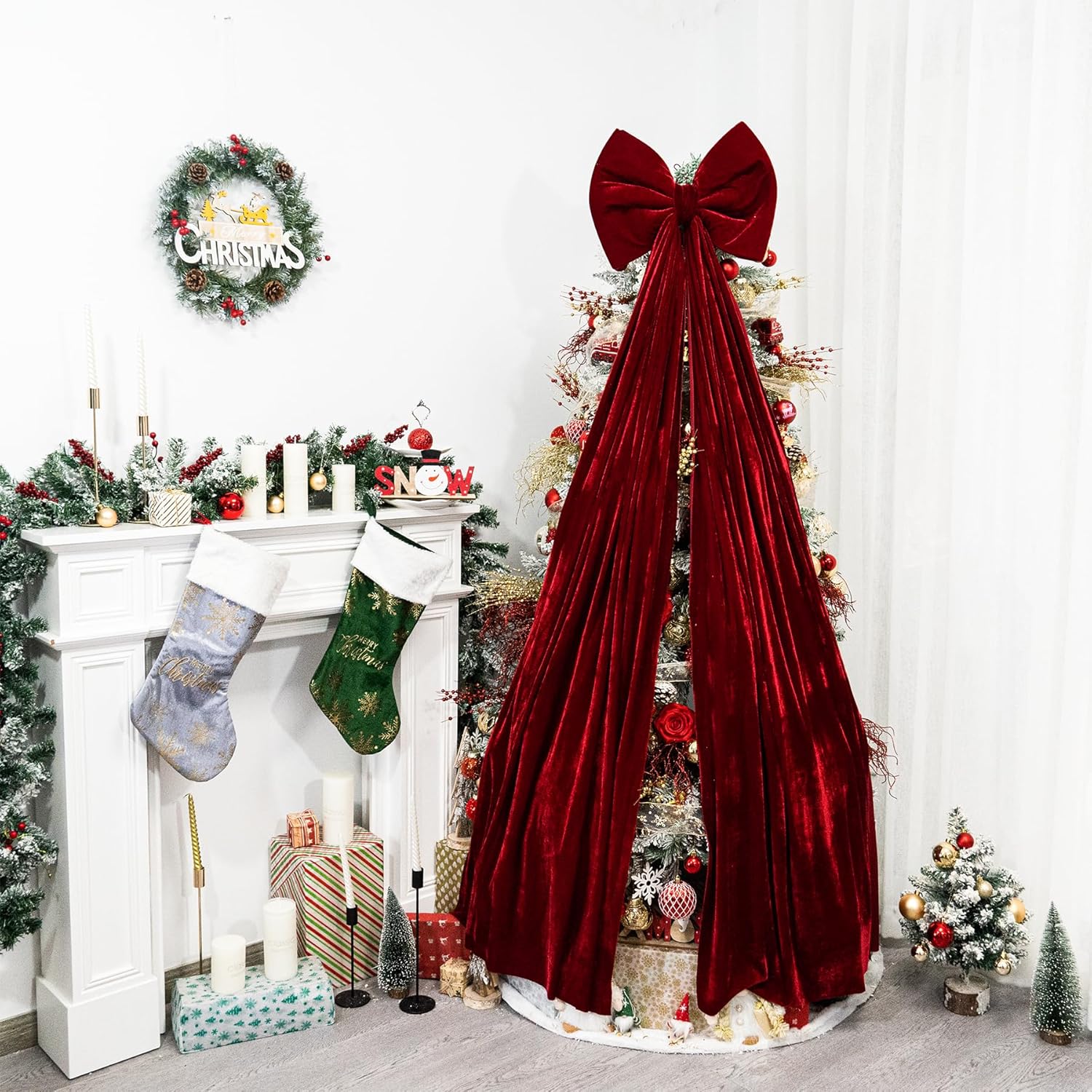 🌲Christmas Tree Decoration-Large Wine Velvet Bow Tie🎀