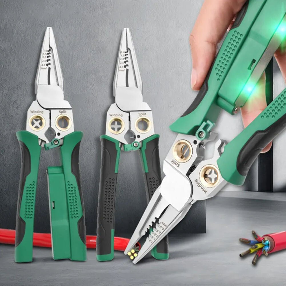 🔥LAST DAY 49% OFF💥🎁Outdoorfun 8 in 1 Wire Stripper Twister for Cutting and Pulling Wires Cable Scissors,Voltage Tester Pliers