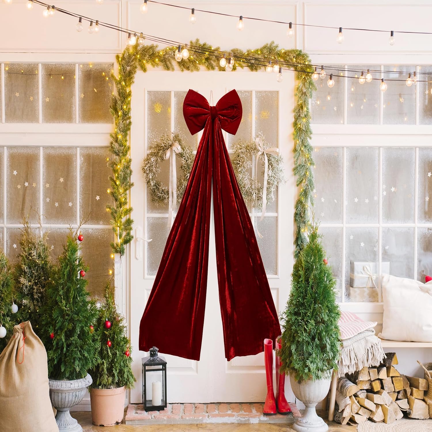 🌲Christmas Tree Decoration-Large Wine Velvet Bow Tie🎀