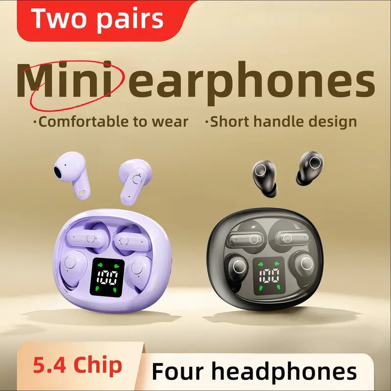 2 Pairs Wireless Bluetooth Headphones,Tiny Size Invisible Earbuds,Waterproof Headsets,With Mic,Sleep and Sports Earphones Set