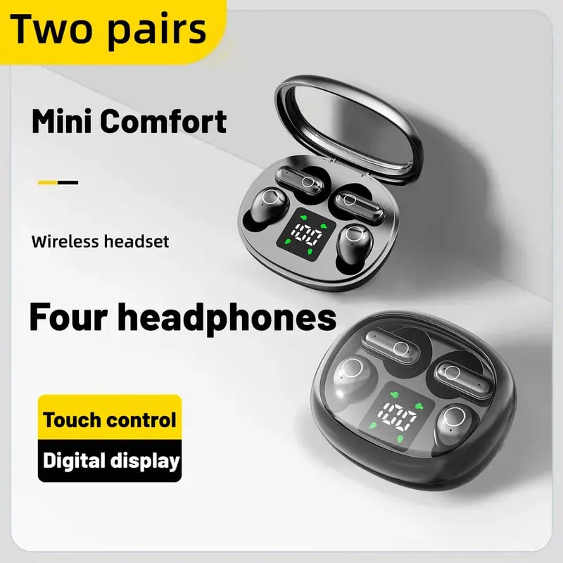 2 Pairs Wireless Bluetooth Headphones,Tiny Size Invisible Earbuds,Waterproof Headsets,With Mic,Sleep and Sports Earphones Set