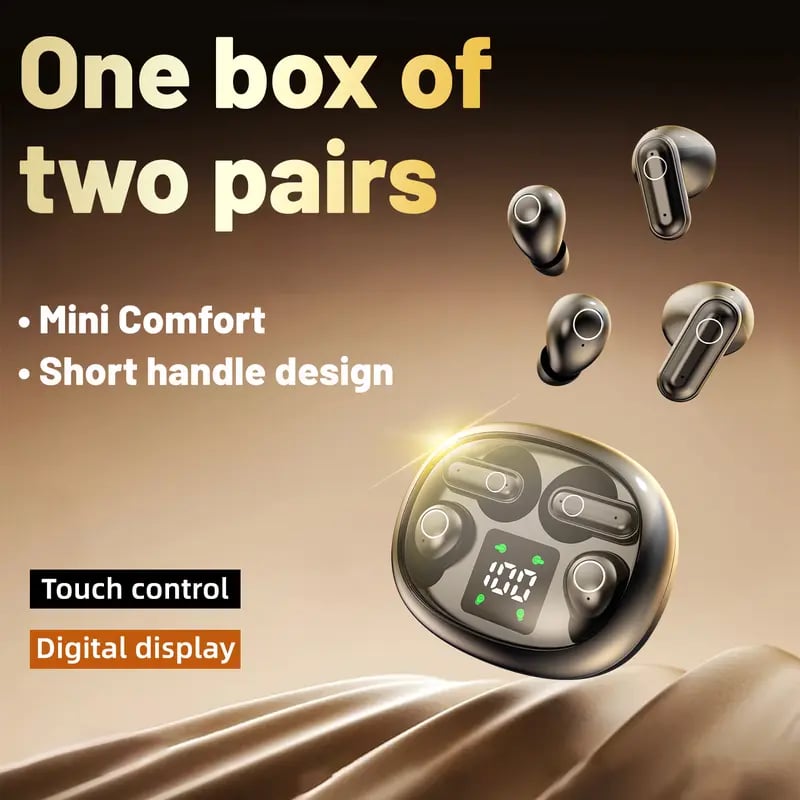 2 Pairs Wireless Bluetooth Headphones,Tiny Size Invisible Earbuds,Waterproof Headsets,With Mic,Sleep and Sports Earphones Set