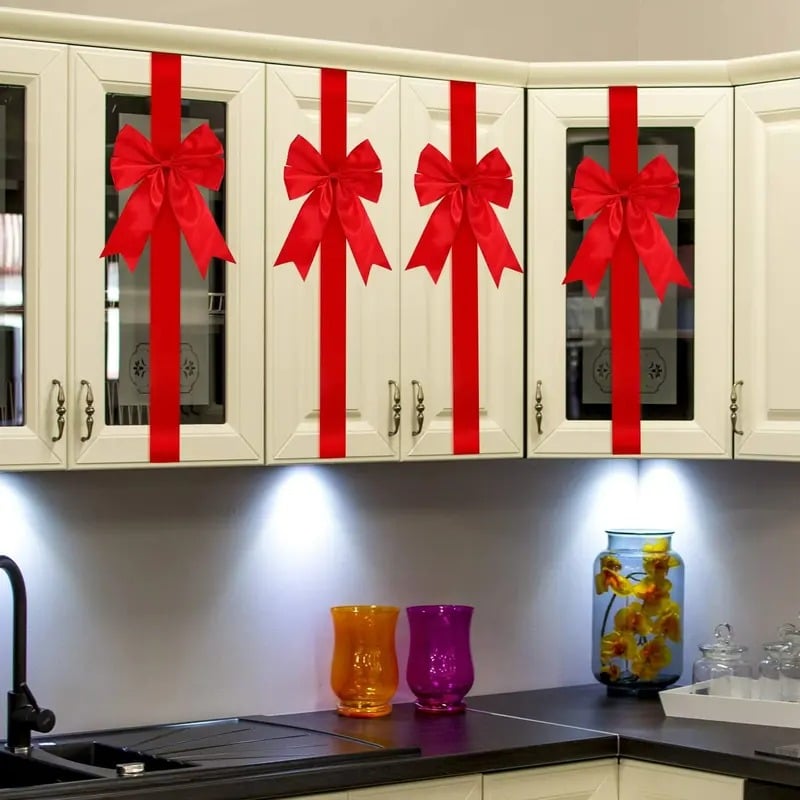 🎀 Elegant Red Christmas Cabinet Bows – Simple, Reusable, and Perfect for Every Celebration 🎉